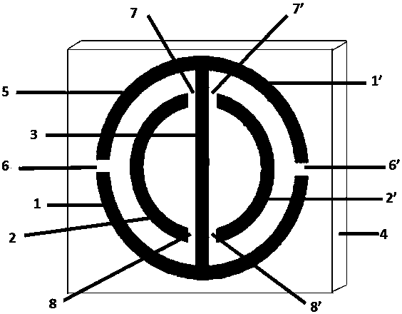 Dual-frequency-band circular concentric-square-shaped left-handed material unit