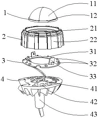 Headlight cluster structure with double illumination area of ​​lateral light spot