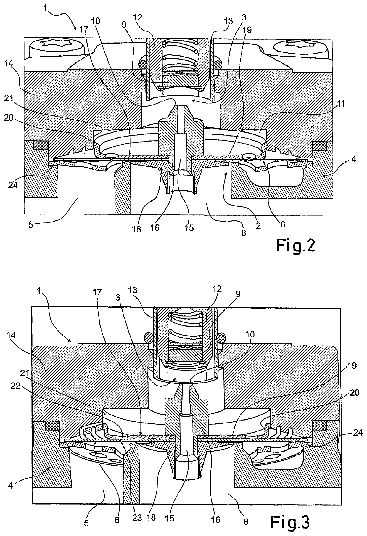 Valve with a pilot valve seat arranged in a diaphragm