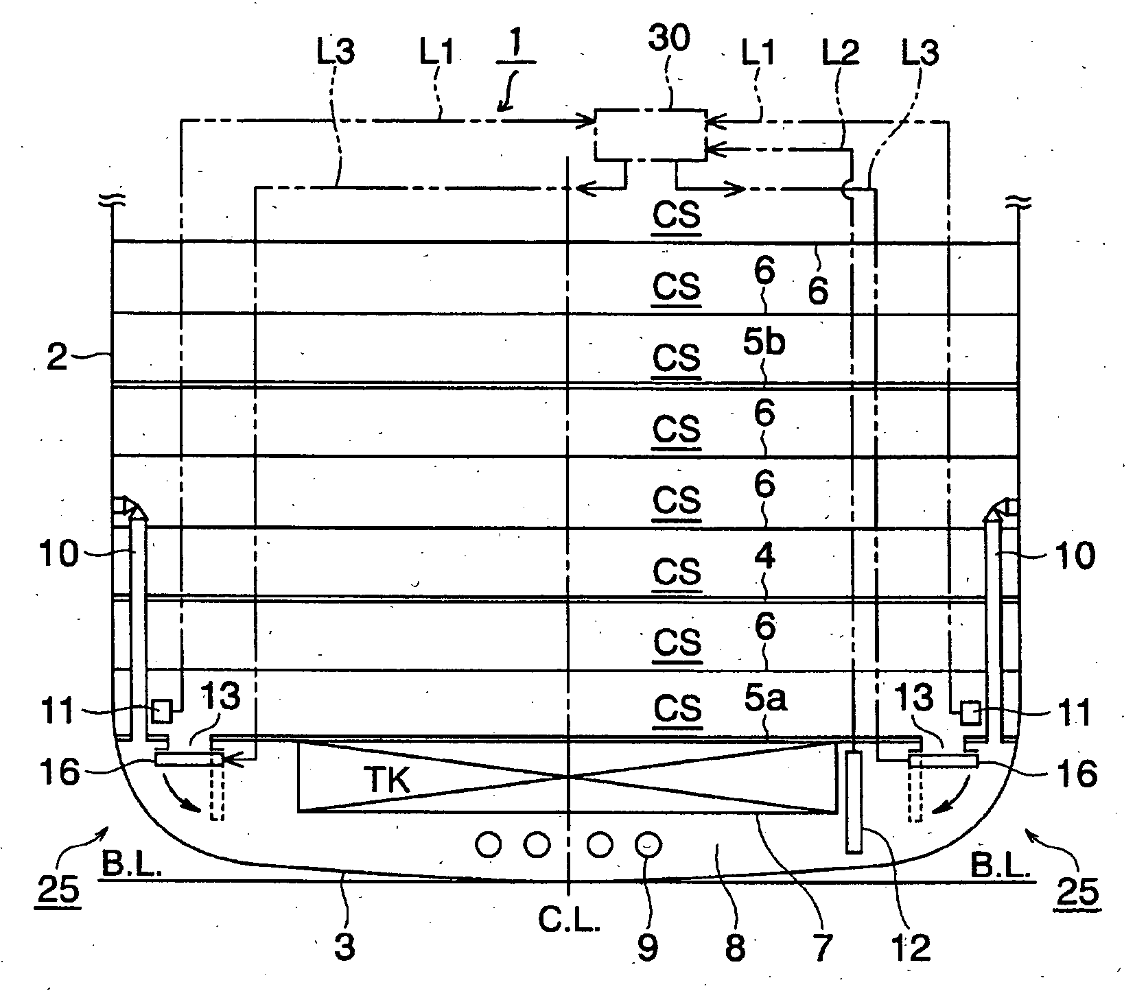 Ship stability recovery system and car carrier equipped with the same