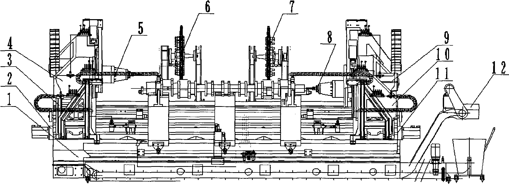 Double-magazine double main-shaft machine tool for processing two-end holes of crankshaft