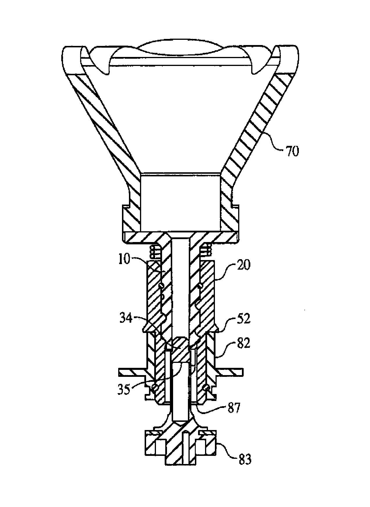 Smooth-sided outlet device for controlling anesthetic flow in vaporizer with plunger
