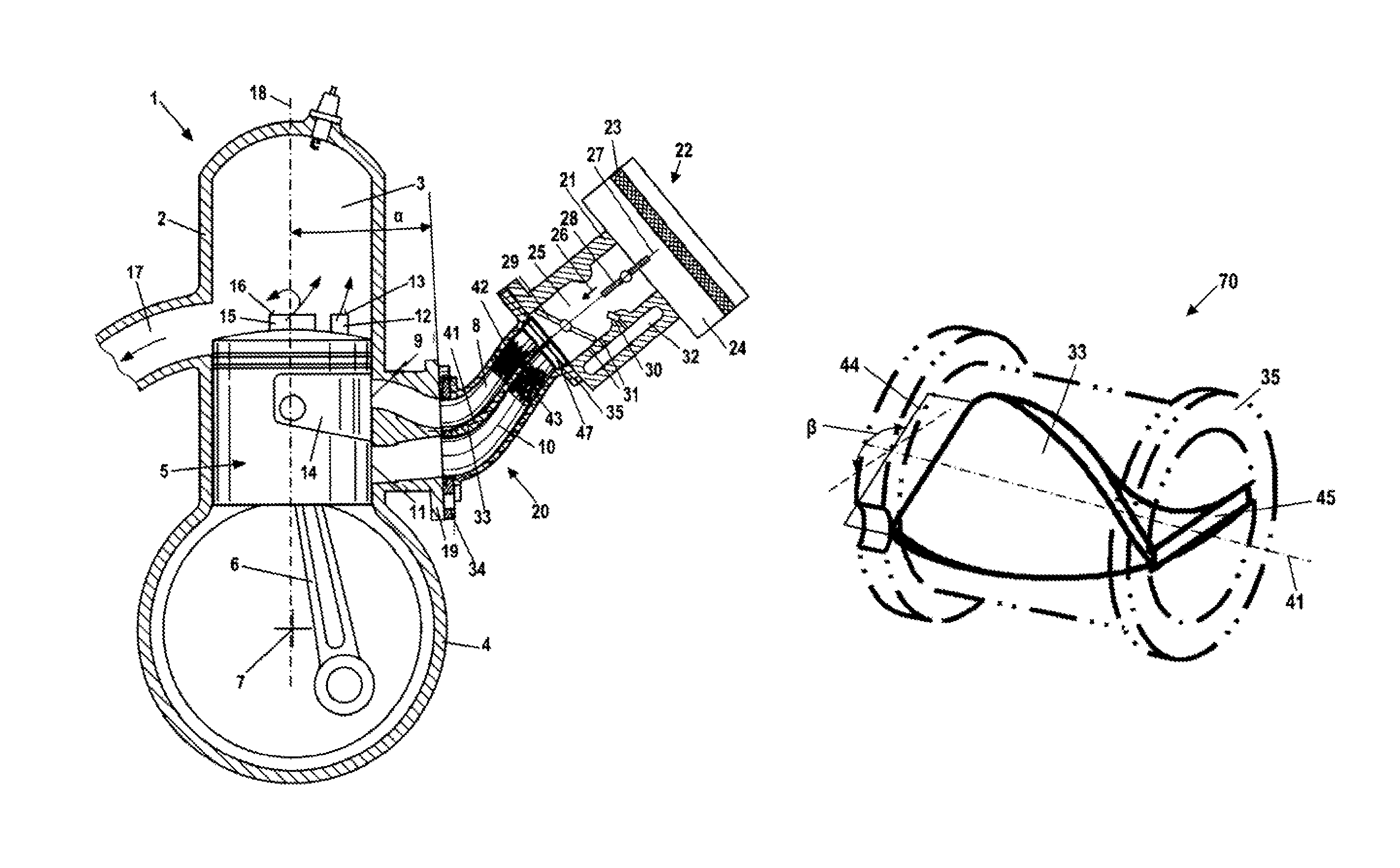 Internal combustion engine having an elastic connector and method of producing same