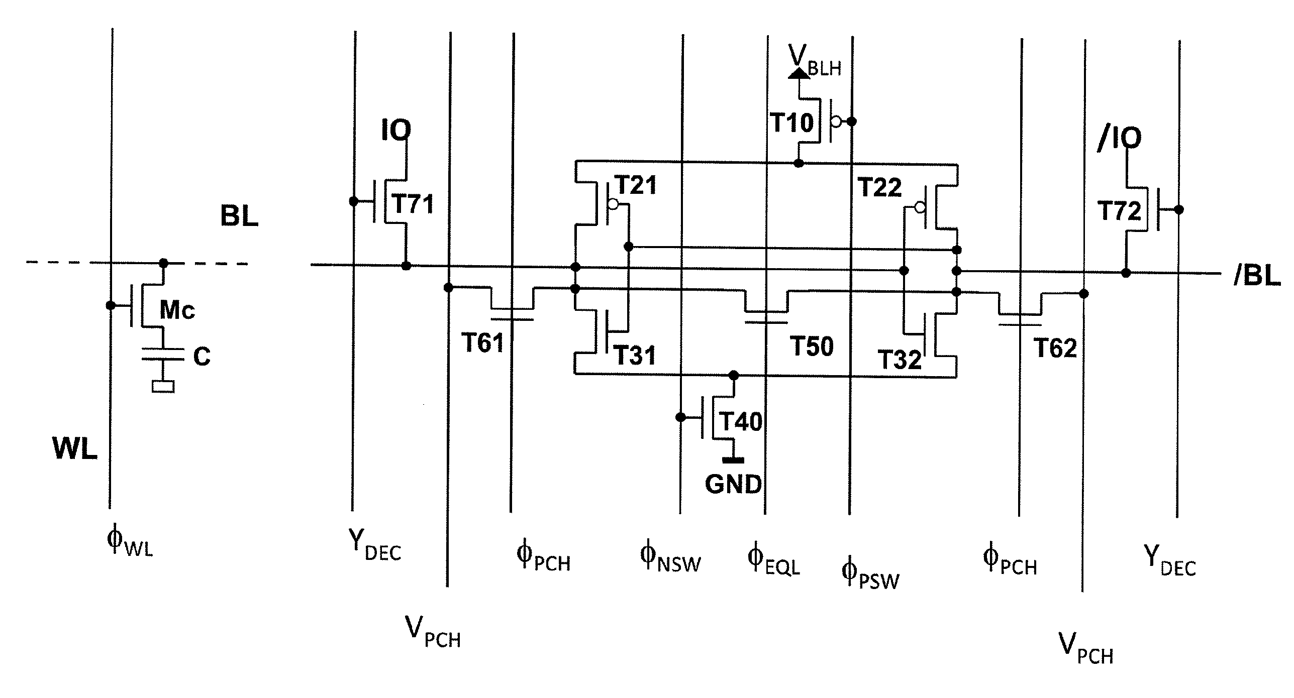 Differential sense amplifier without switch transistors