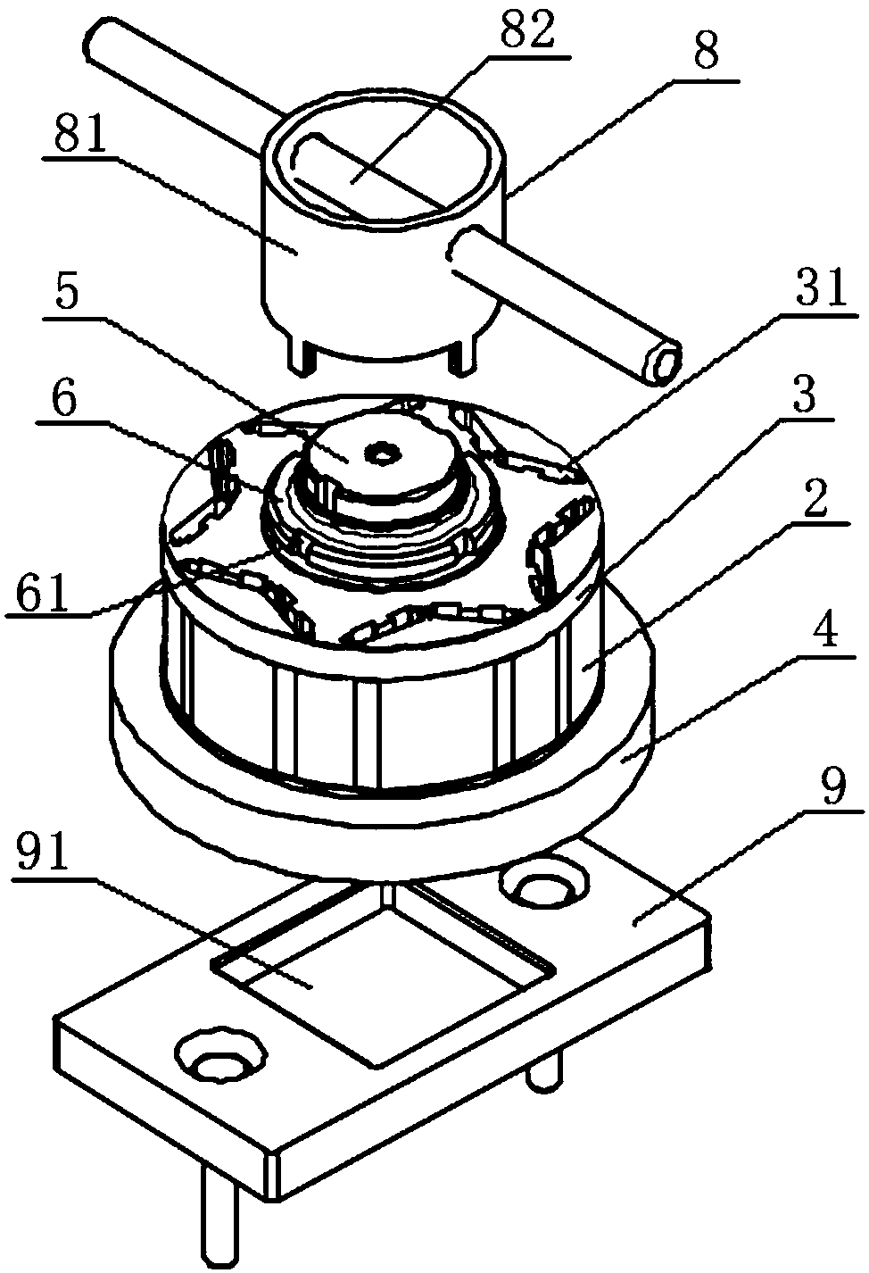Motor rotor iron core potting lamination device and potting method