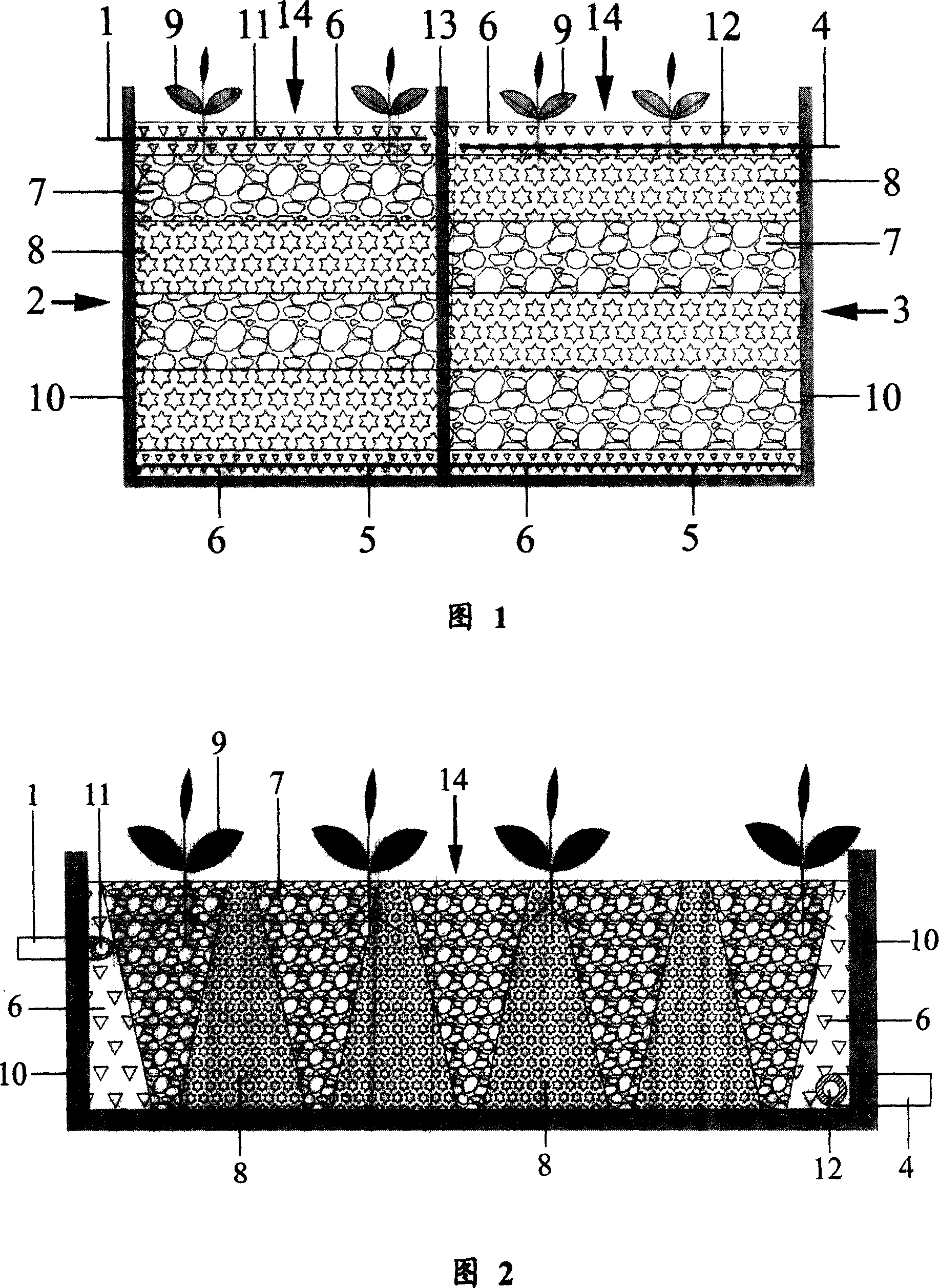 Multiple-component filler matrix undercurrent wet land purifying and processing apparatus and undercurrent wet land purifying method