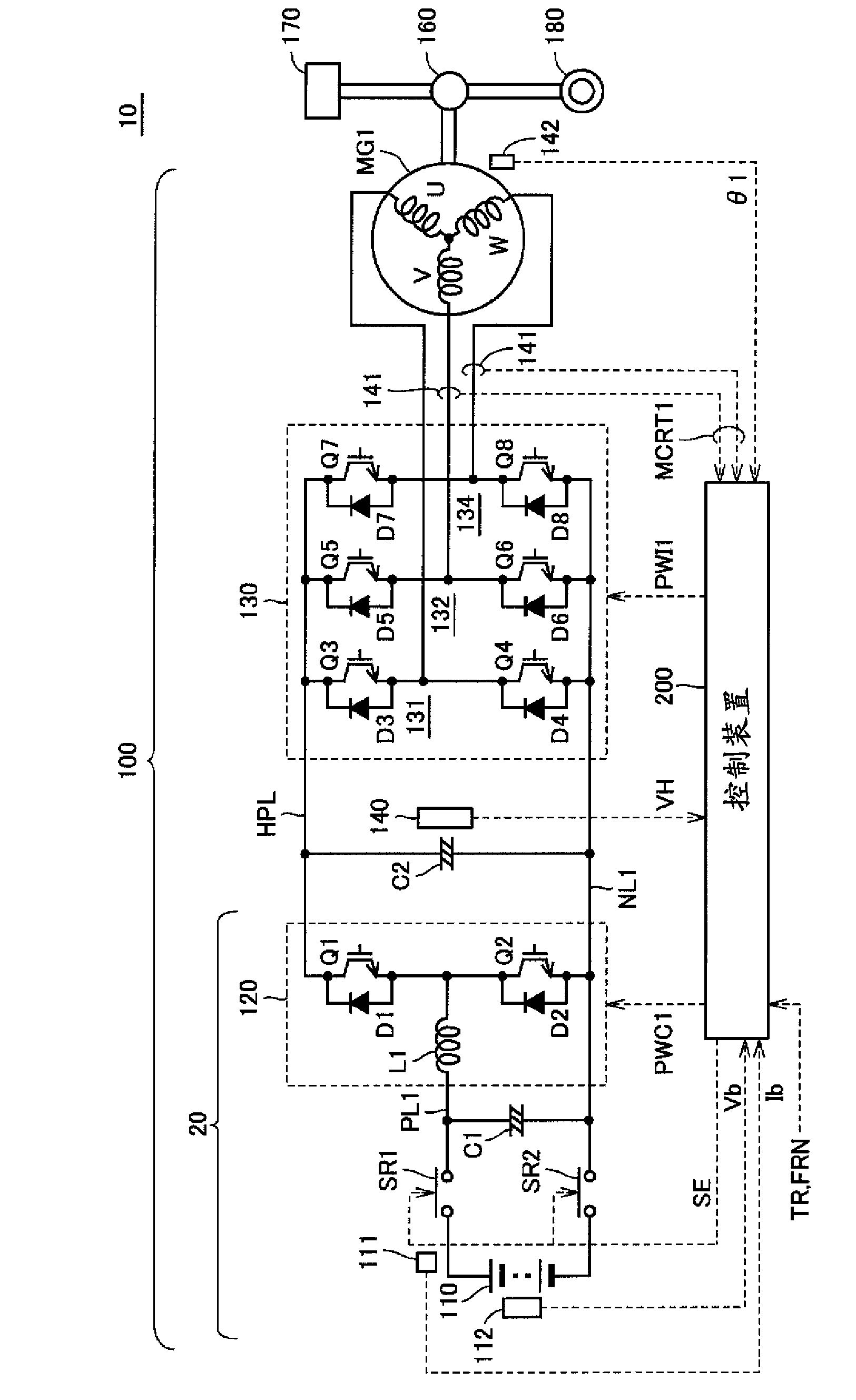 Control device for motor drive system and vehicle having same