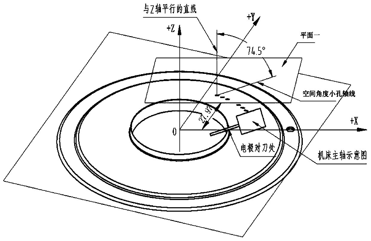 Machining method of spatial angle small hole of aviation component