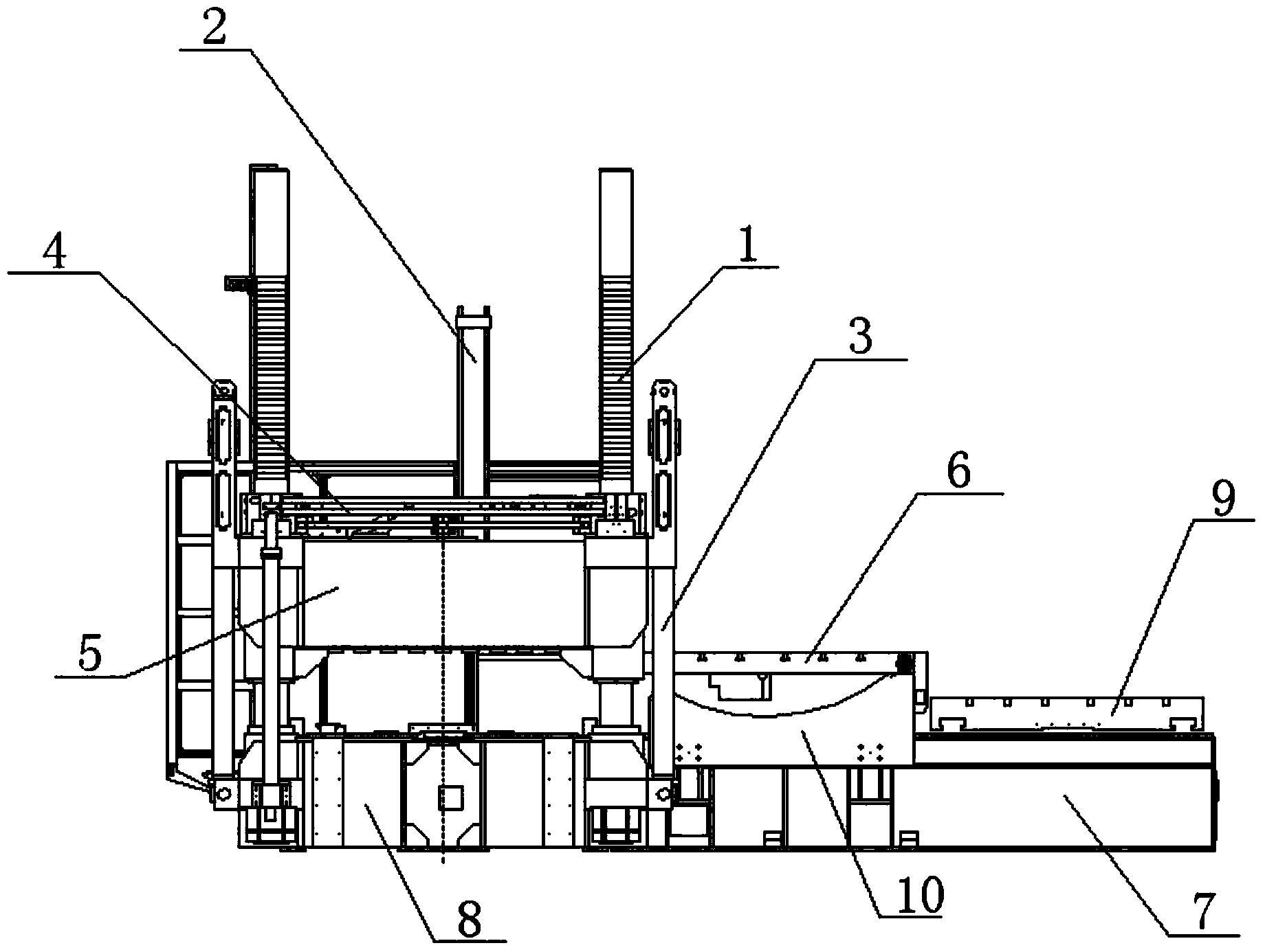 Two-plate mold closing machine for moving molds in one direction