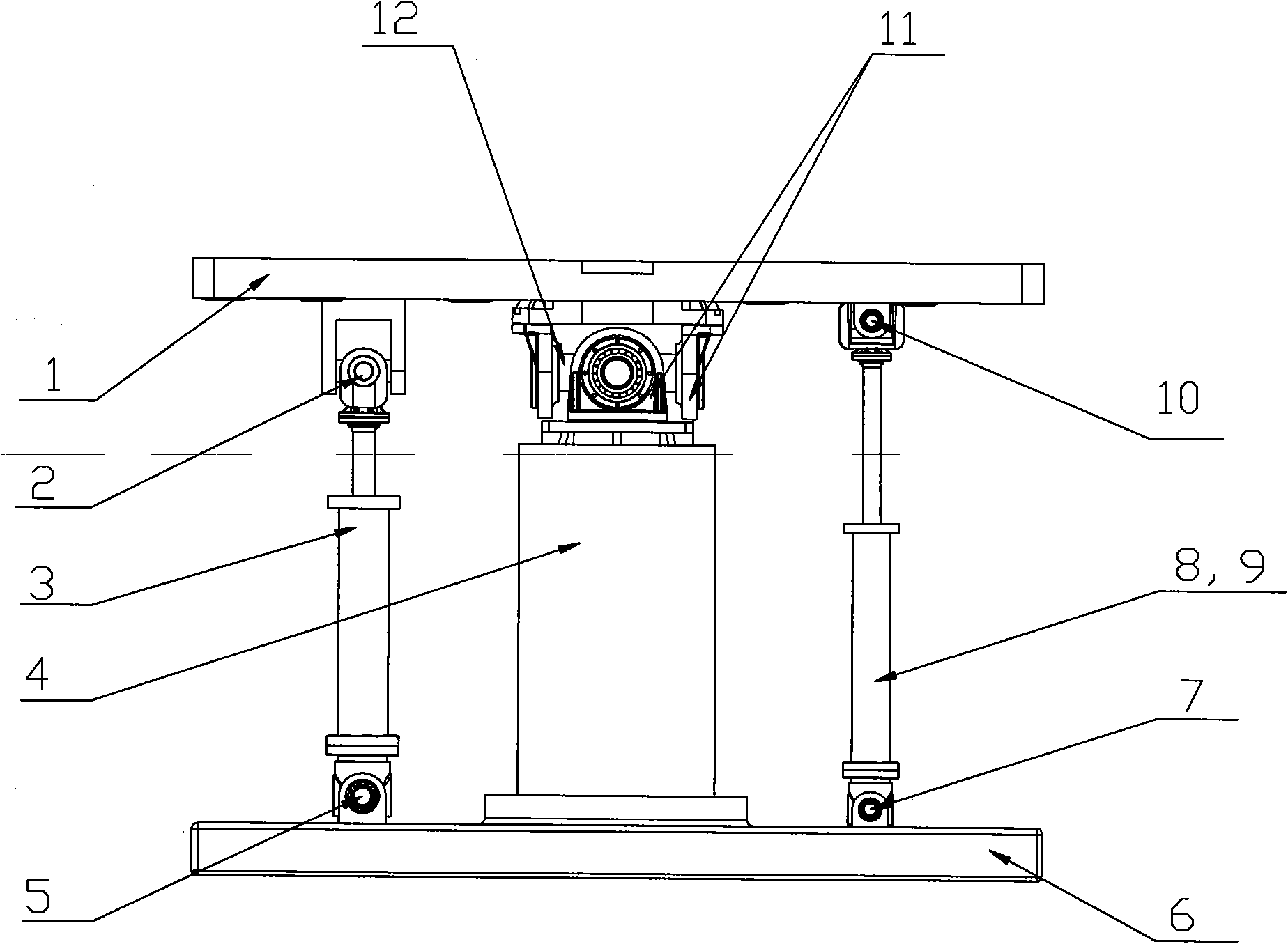 Spatial redundant drive swinging experiment table with two degrees of freedom