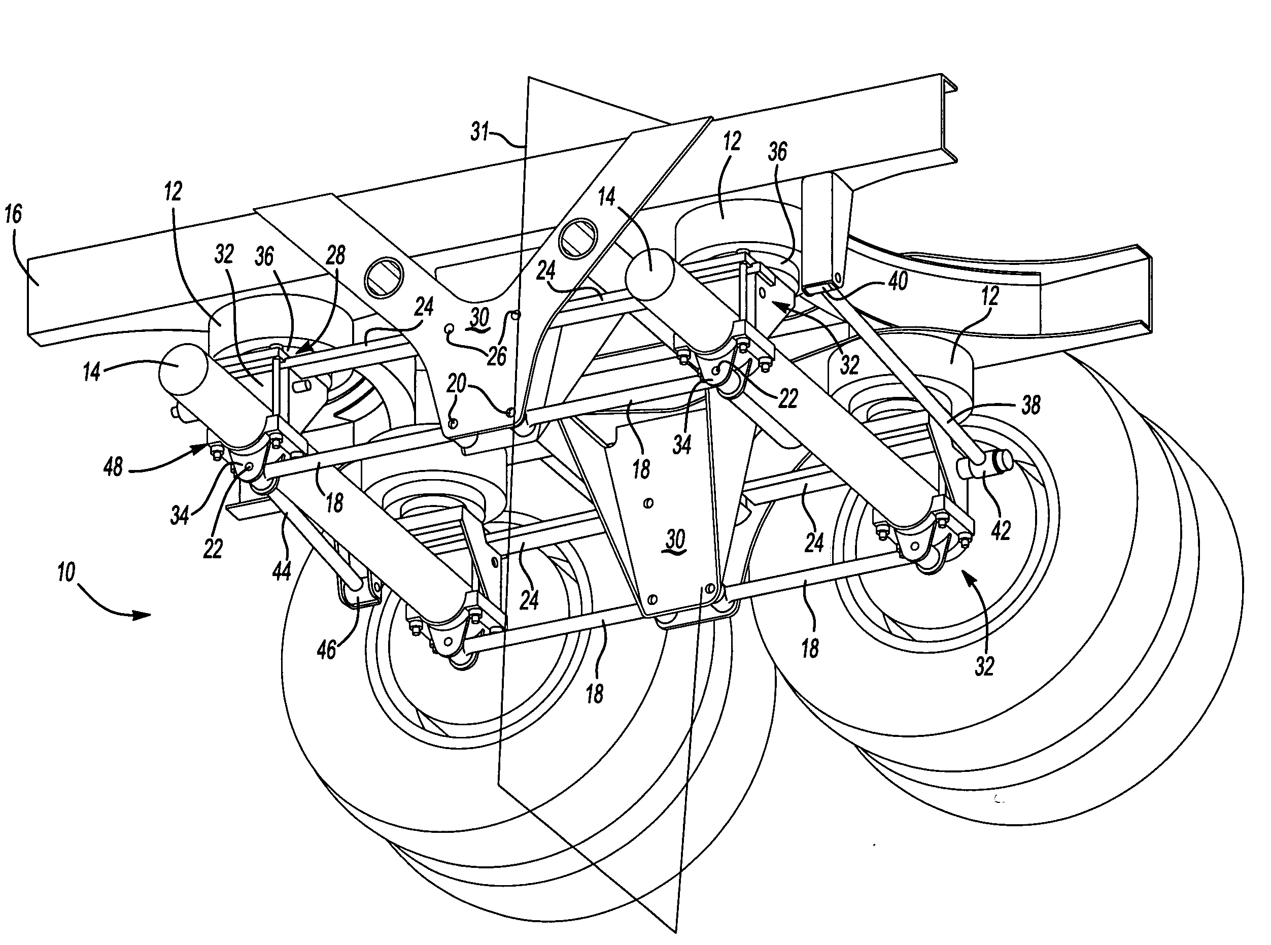 Tandem axle suspension assembly
