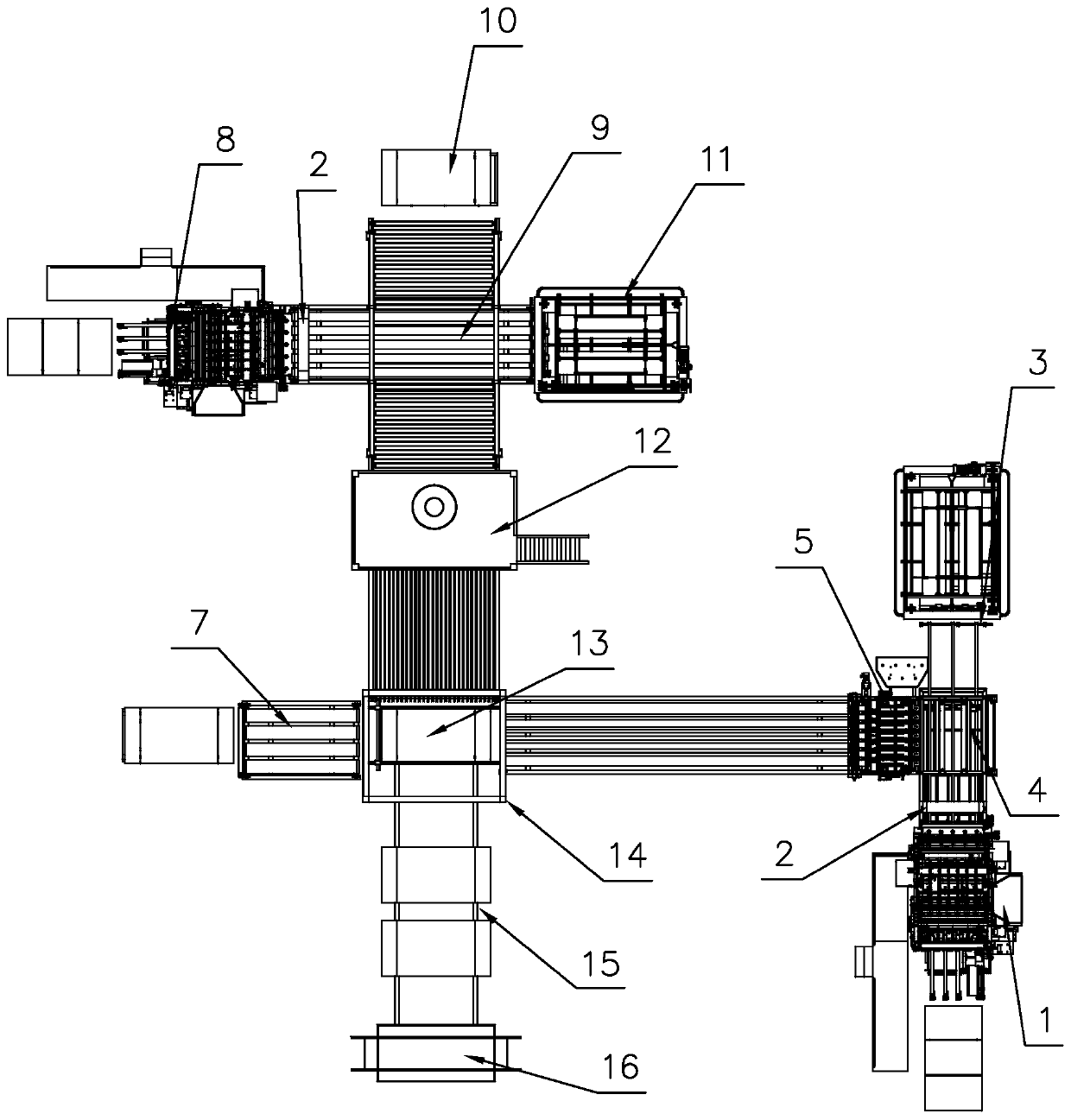 Sandwich plate full-automatic dual-machine production line