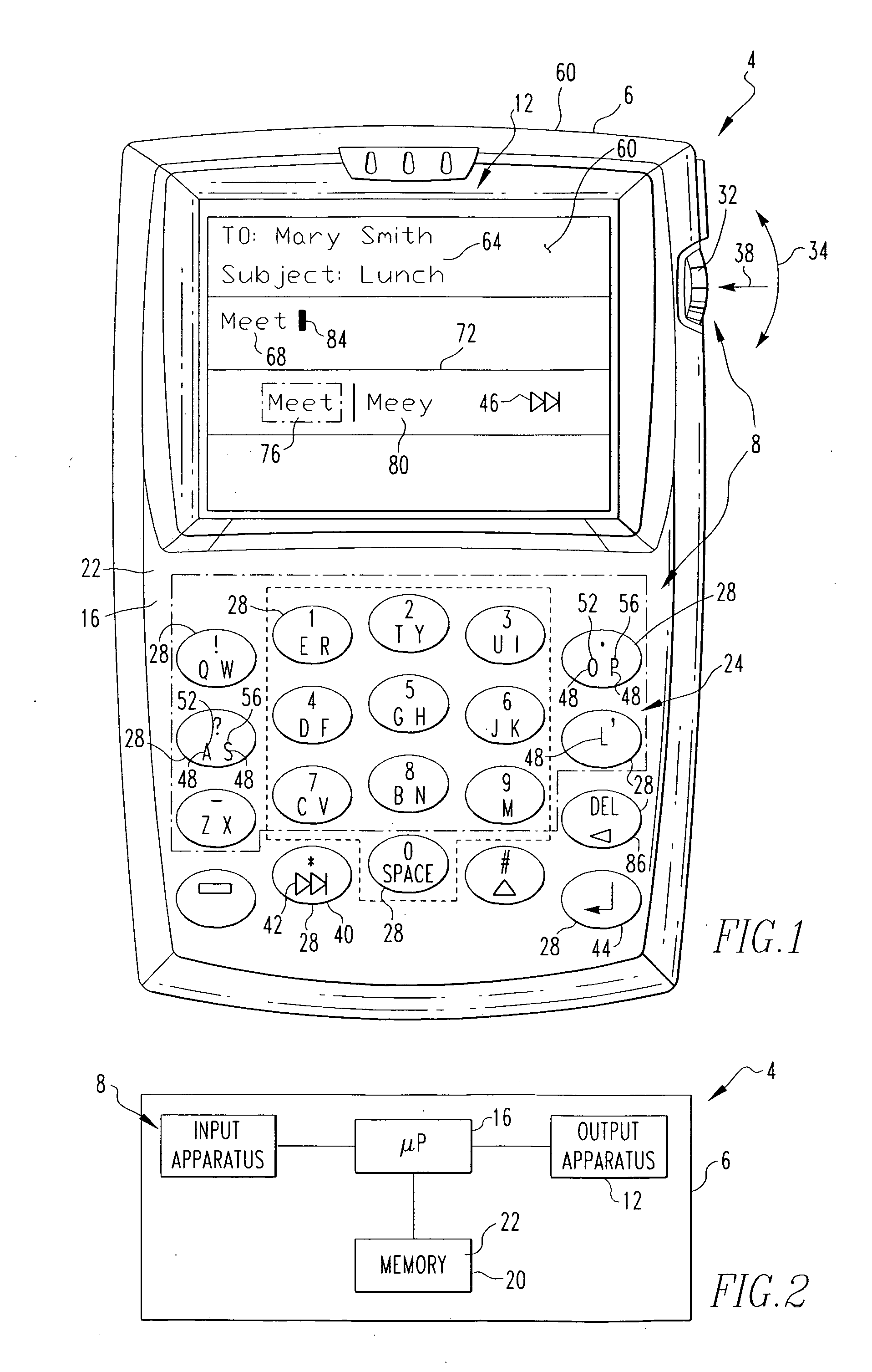 Handheld electronic device having improved word correction, and associated method