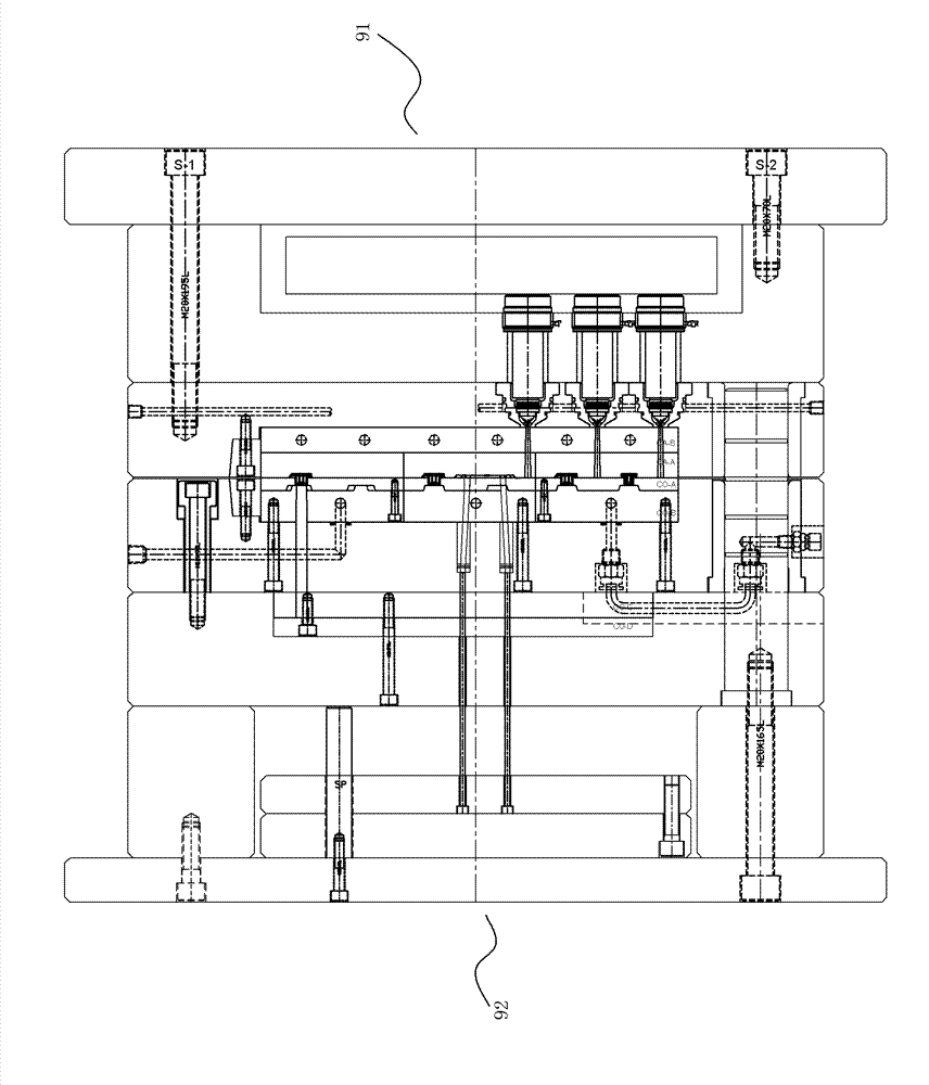 Keyboard key full-pattern injection mold structure and system thereof