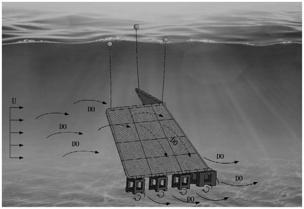 A curtain-type artificial downflow device combined with fish reefs