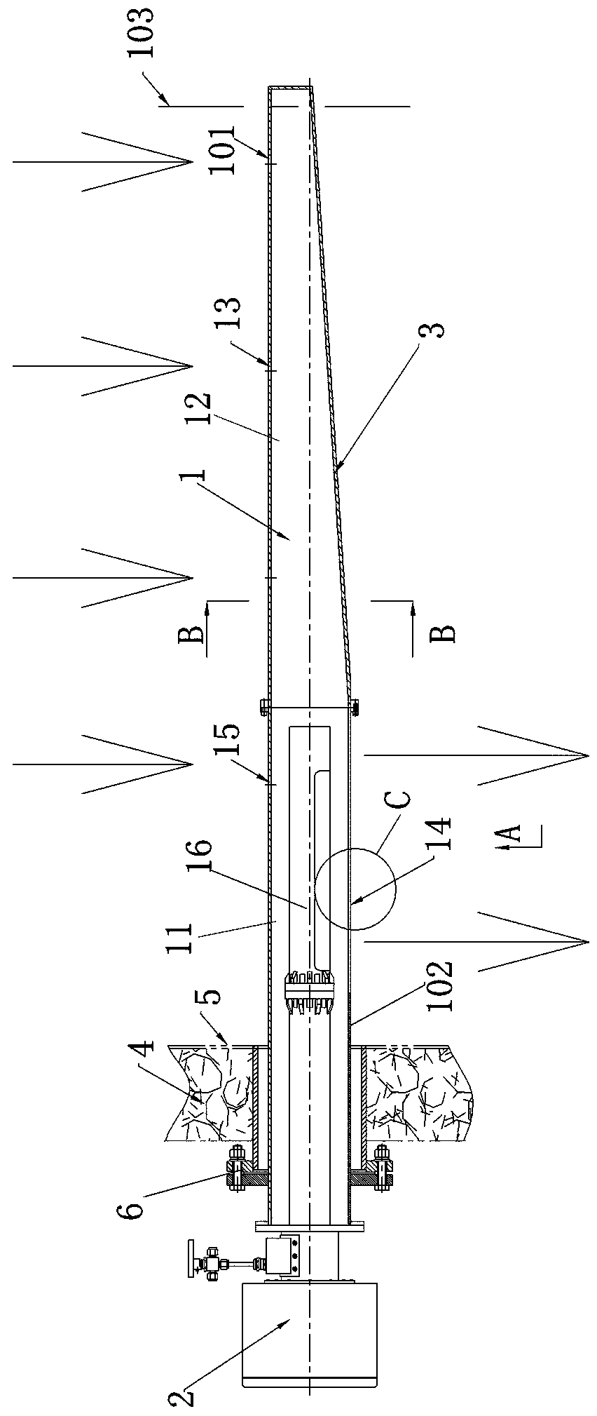 Sampling tube and flue gas detecting device and flue assembly using the sampling tube