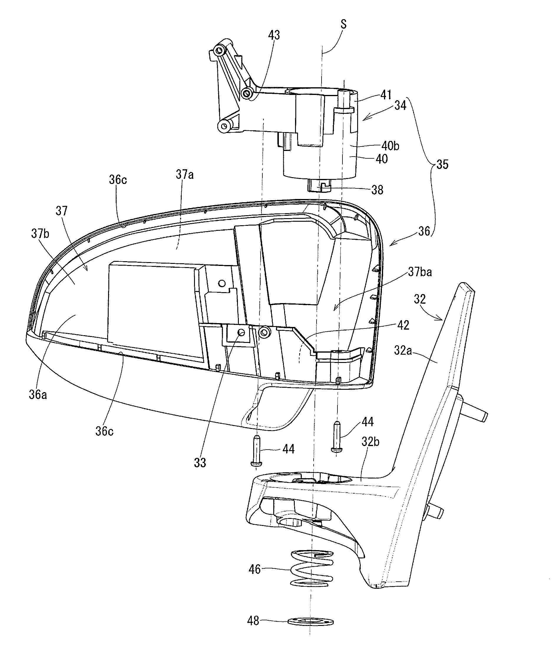 Door mirror and assembly method therefor