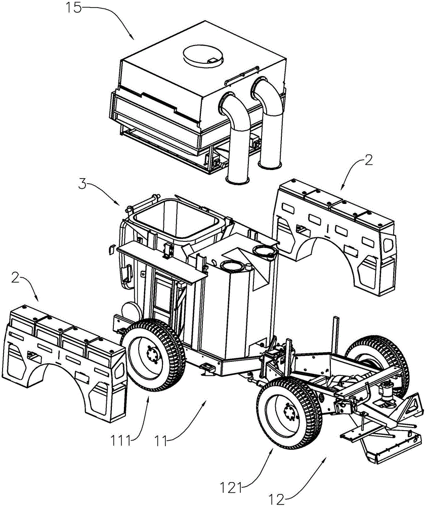 Electric ground cleaning machine with trash can bearing device