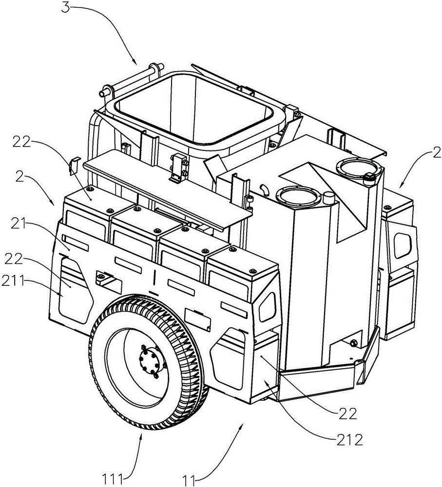 Electric ground cleaning machine with trash can bearing device