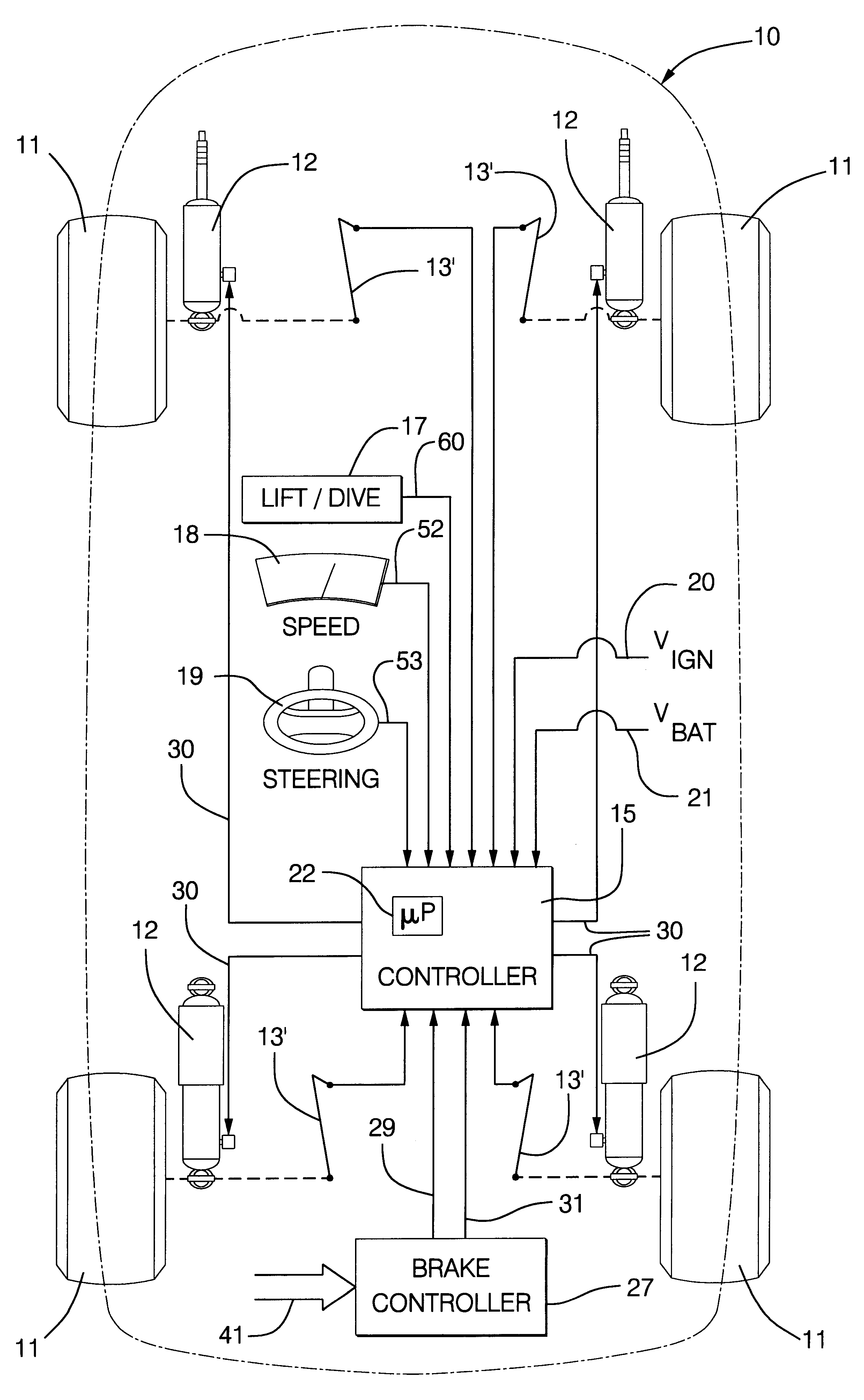 Vehicle suspension control with compensation for yaw correcting active brake control