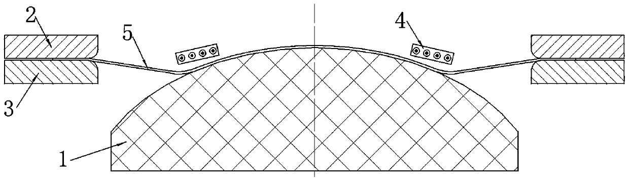 Large size sheet material shaping device with conformal combined type coils and large size sheet material shaping method