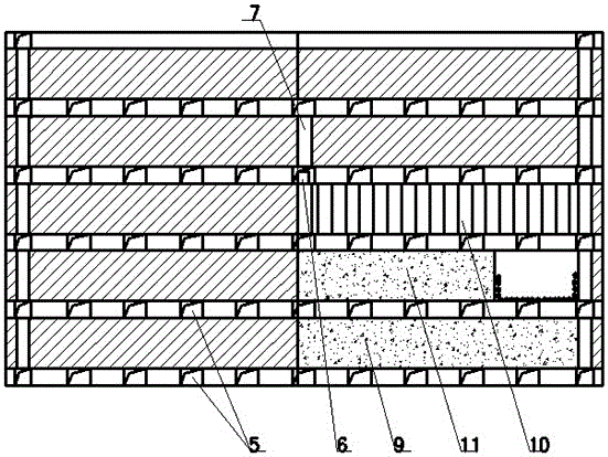 Sublevel open stoping mining chassis route ore drawing subsequent filling mining method