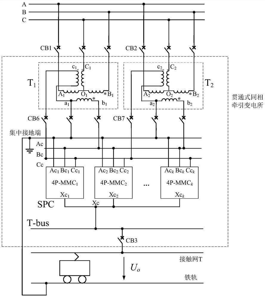 Through-phase traction power supply system based on balance transformer and four-port mmc