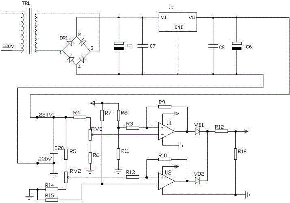 Circuit rectifying bridge-based voltage protection circuit