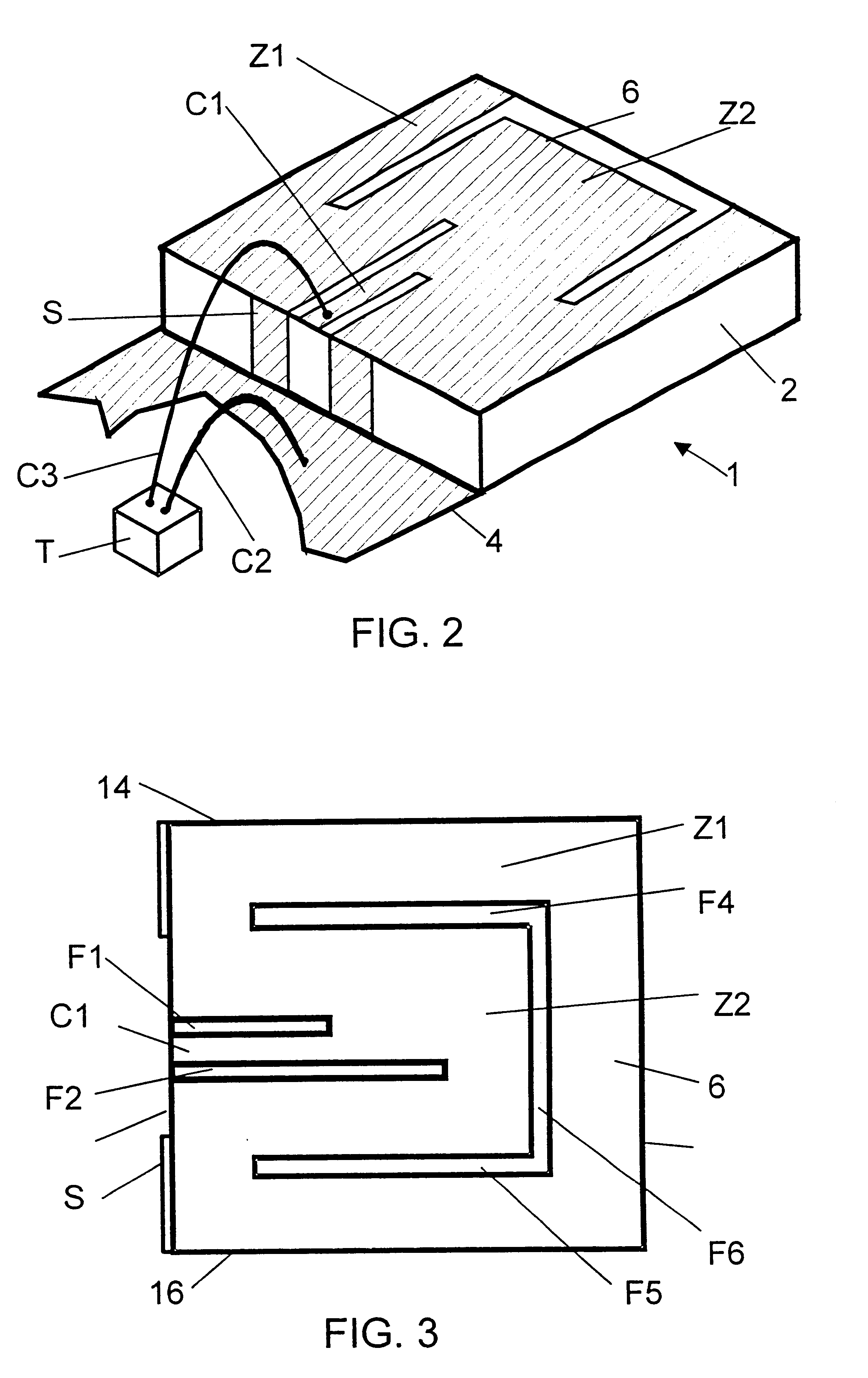 Antenna with a conductive layer and a two-band transmitter including the antenna