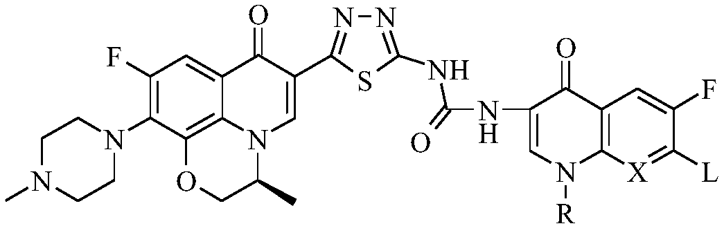 Preparation and application of bis-fluoroquinolone thiadiazole urea levofloxacin derivative