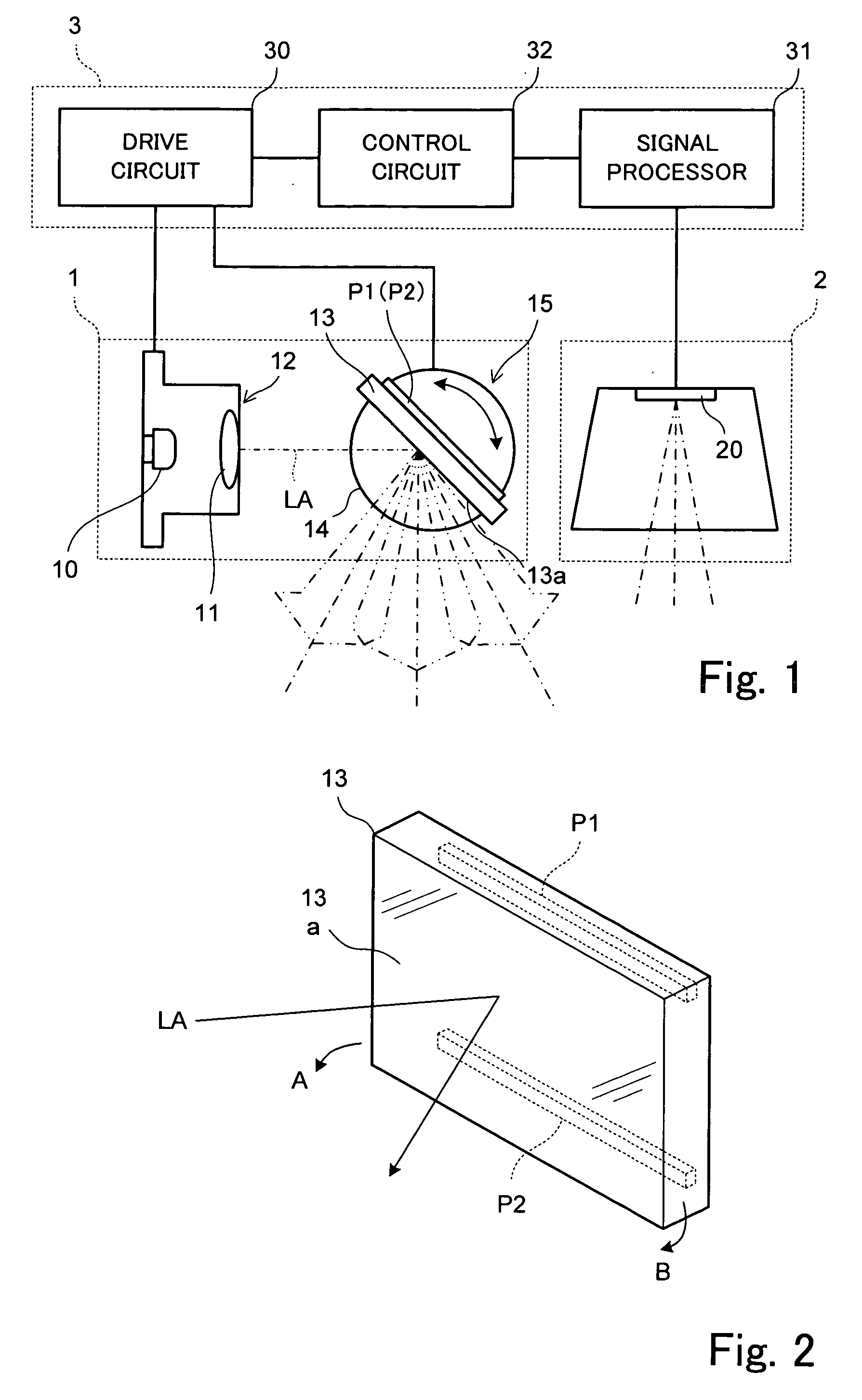 Distance measuring device and laser beam projector therefor