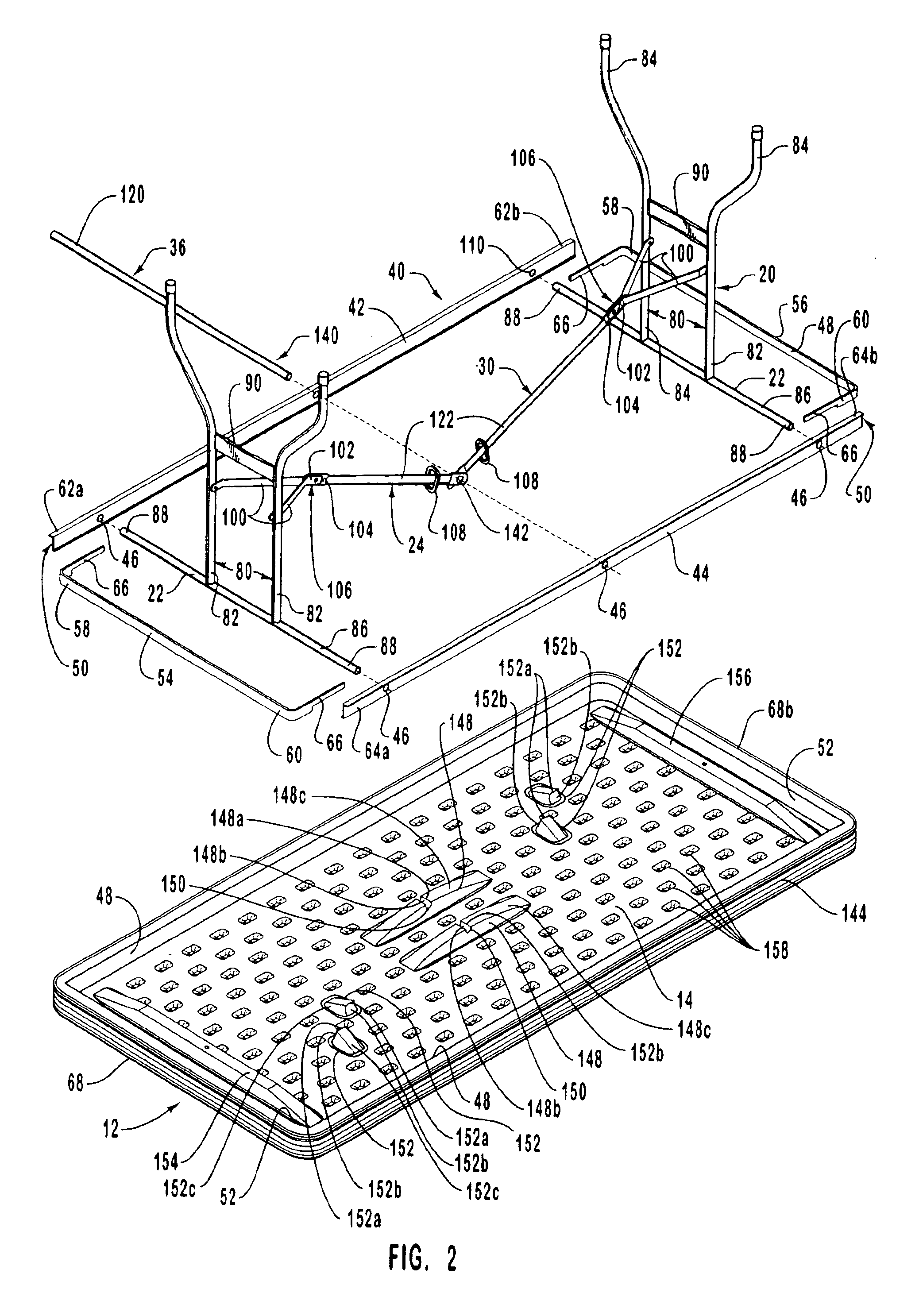 Portable folding utility table with frame connected to integral lip