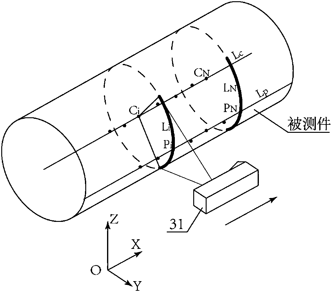 Target-free automatic measuring device and method for axis pose of tubular part