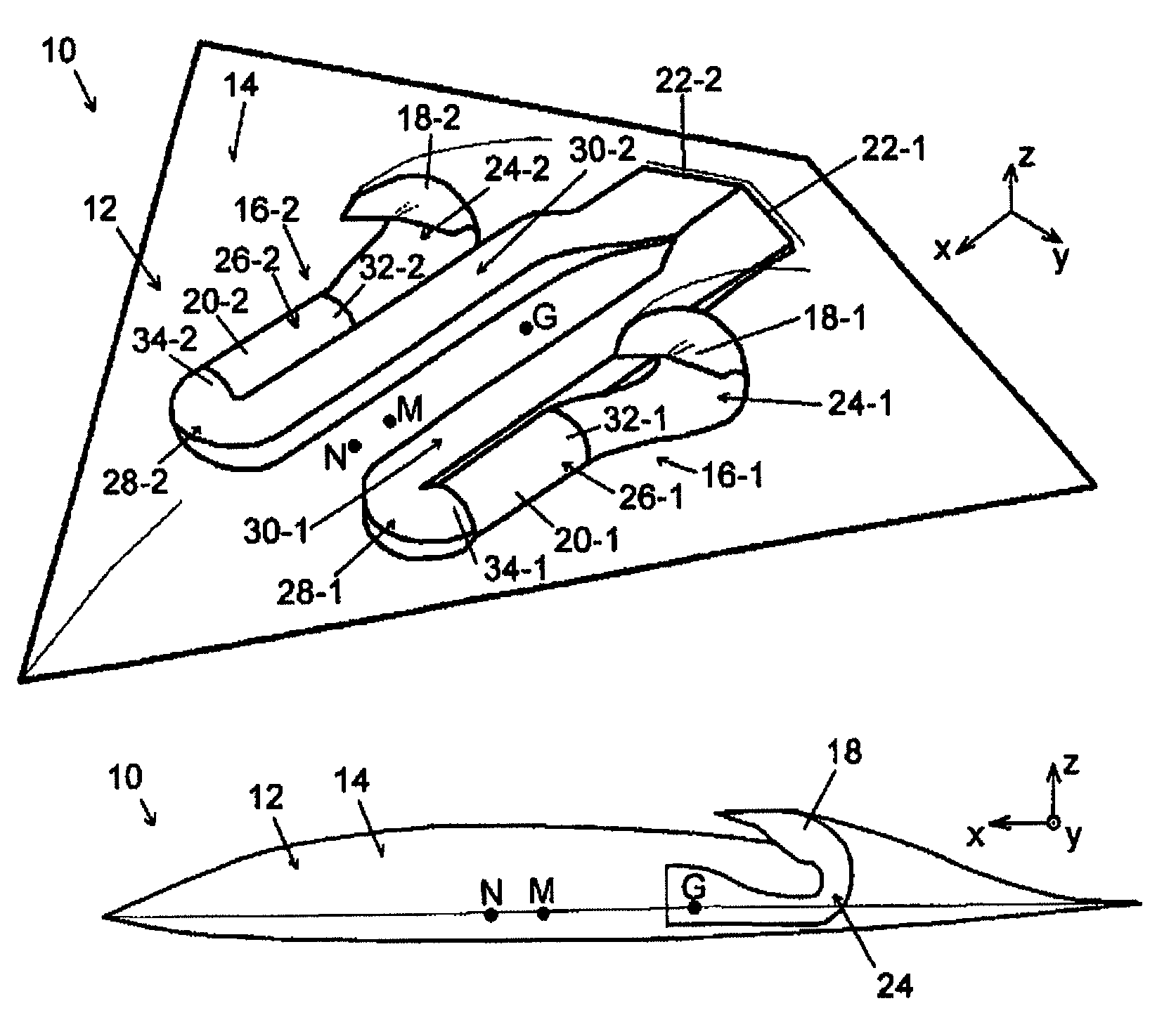 Driven aircraft, in particular an aircraft designed as a flying wing and/or having a low radar signature