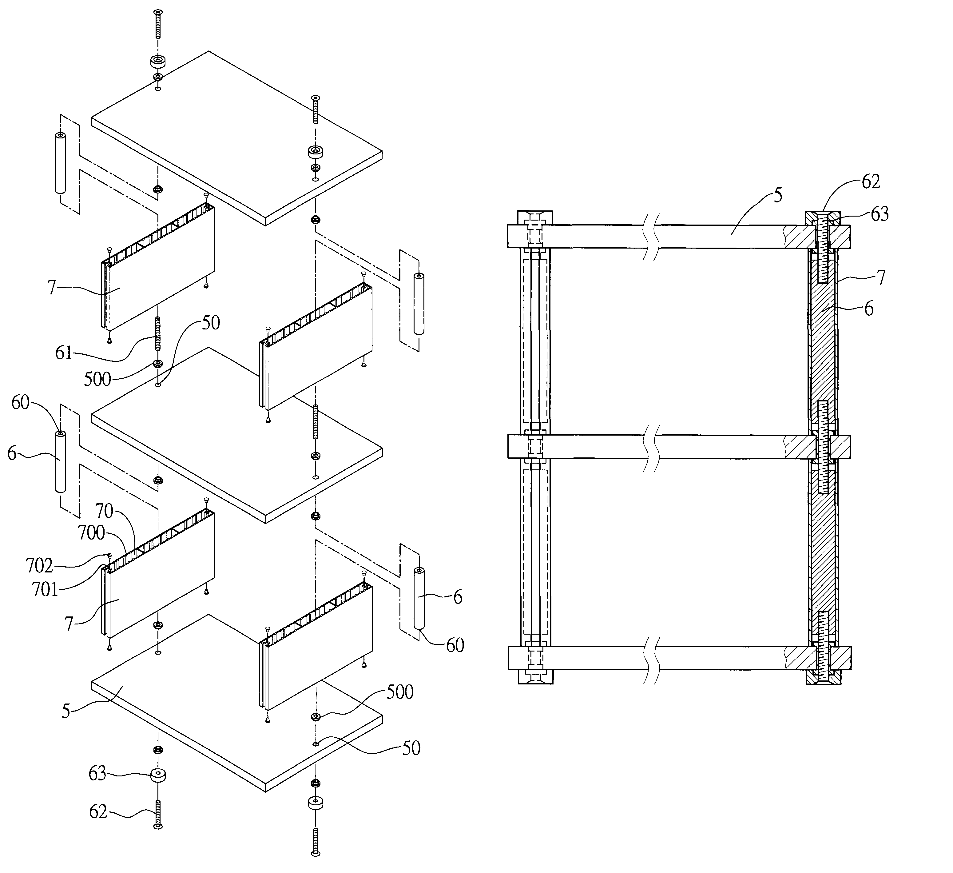 Interlocking component assembly for an expandable rack assembly