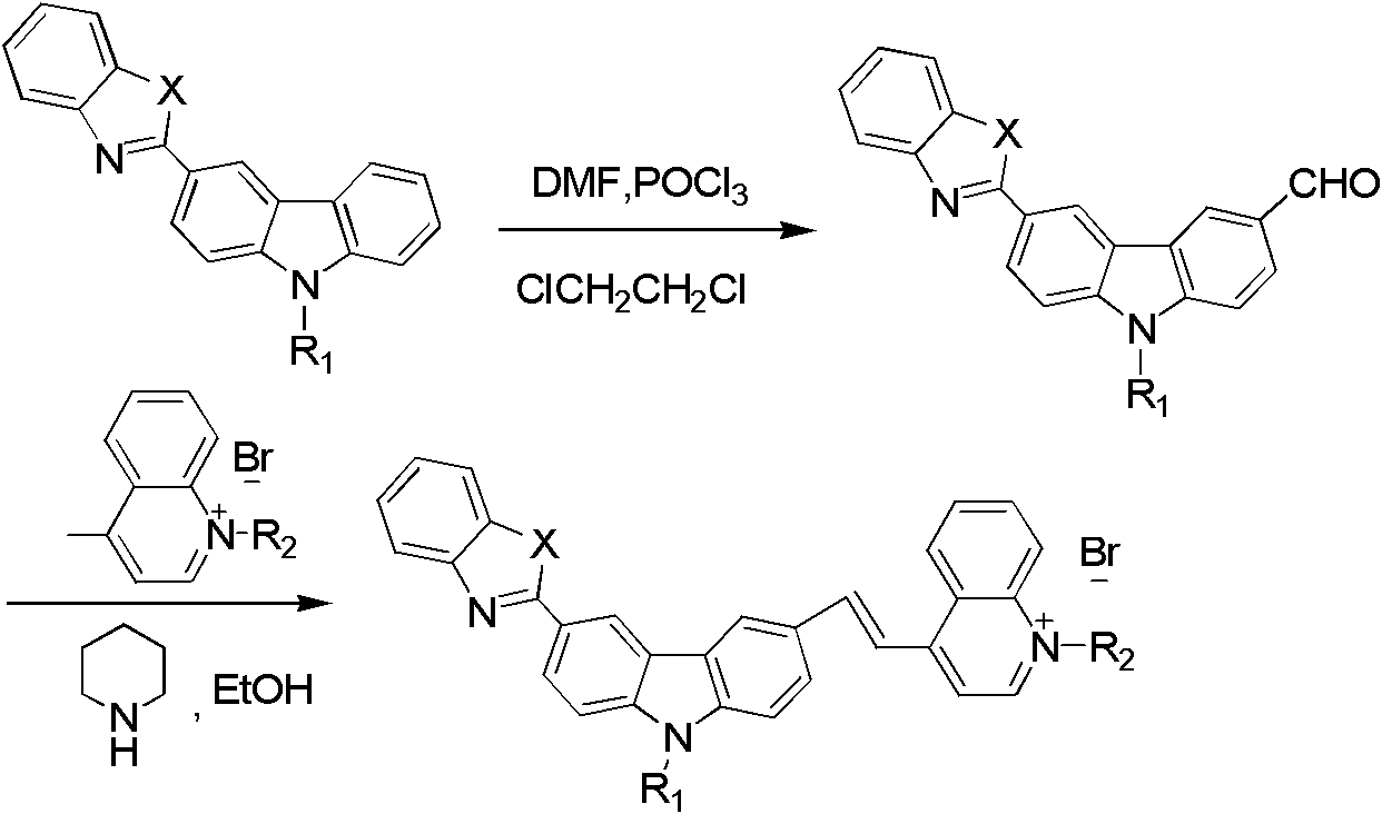 Novel carbazole-bridge-based fluorescent cyanine dye probe and preparation method thereof