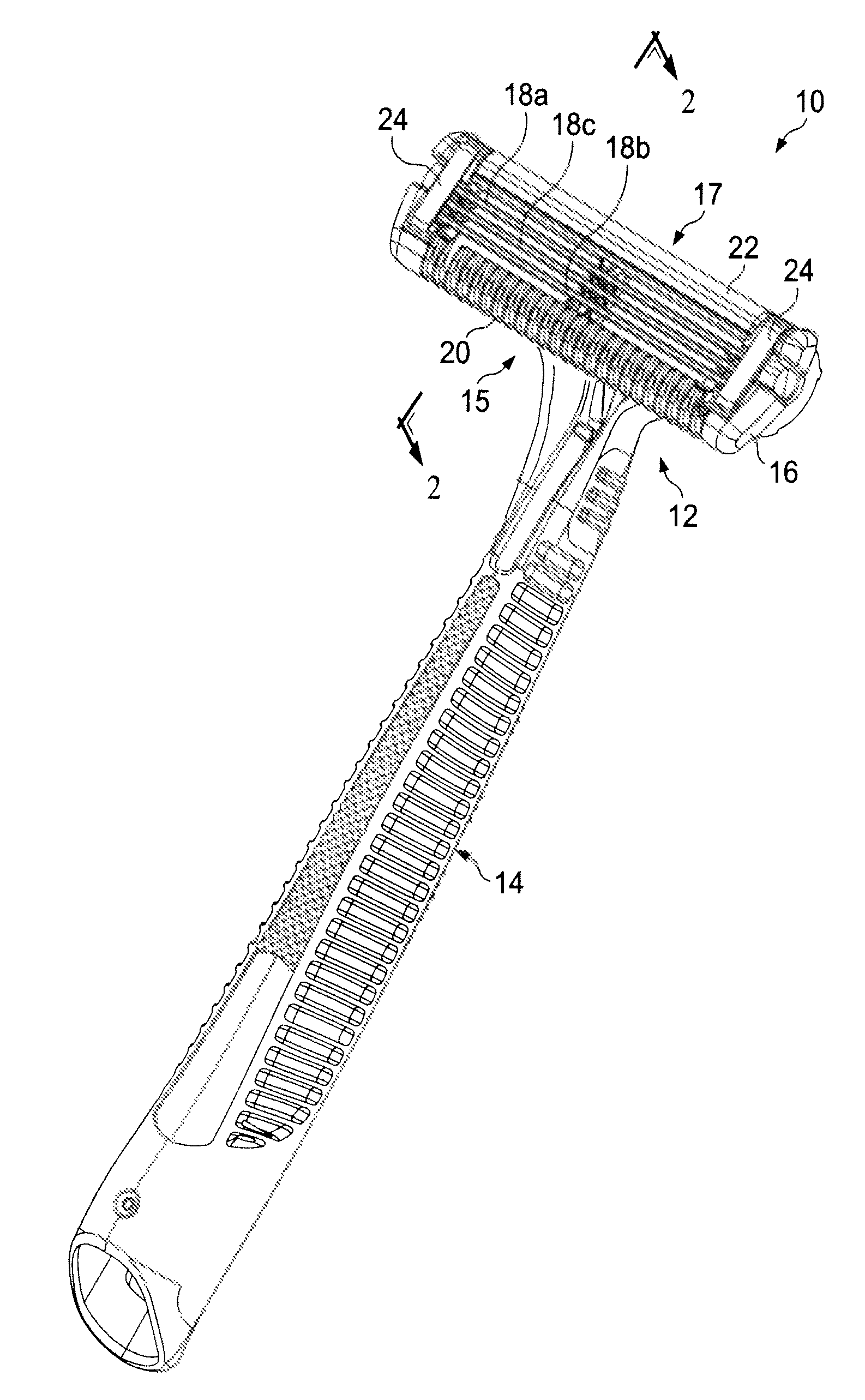 Shaving cartridge with supressed blade geometry