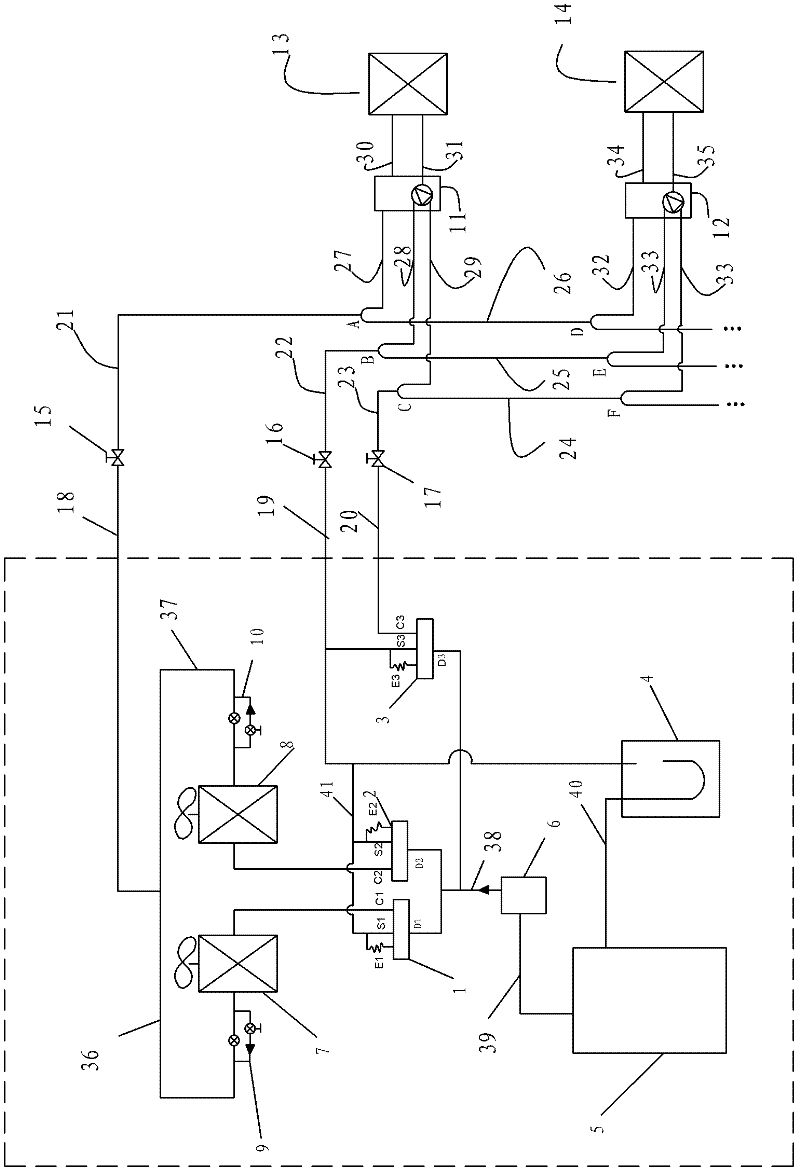 Three-pipe heat recovery multi-connected machine and control method thereof