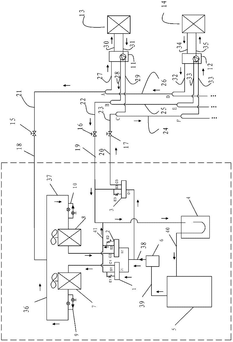 Three-pipe heat recovery multi-connected machine and control method thereof
