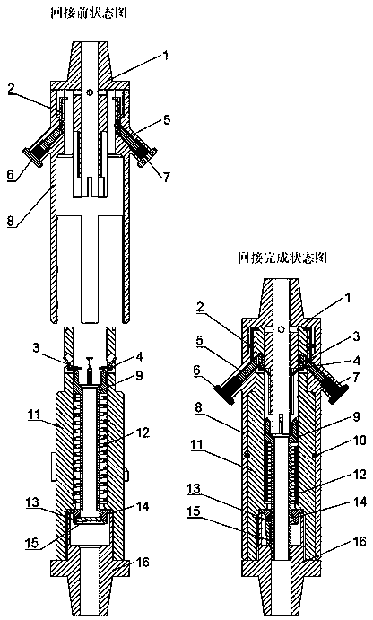 Drill string disconnection and re-hookup device for non-riser dual-gradient drilling operation