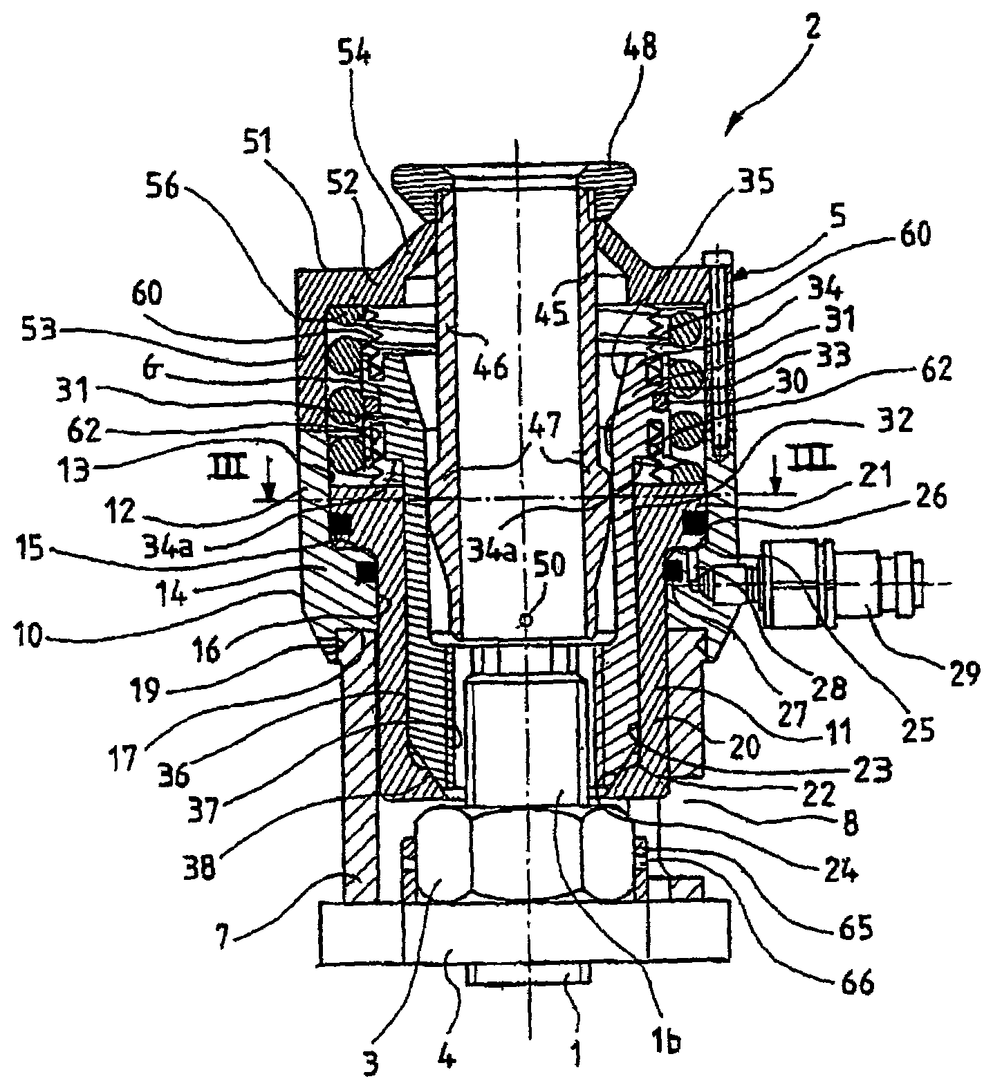 Tensioning device for prestressing a rod, and related tensioning method
