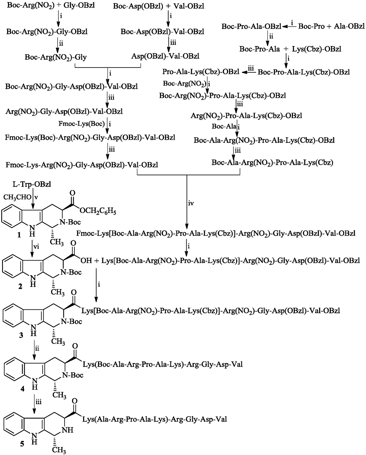 1R-methyl-beta-tetrahydrocarbolineacyl-K(ARPAK)-RGDV, and synthesis, activity and application thereof