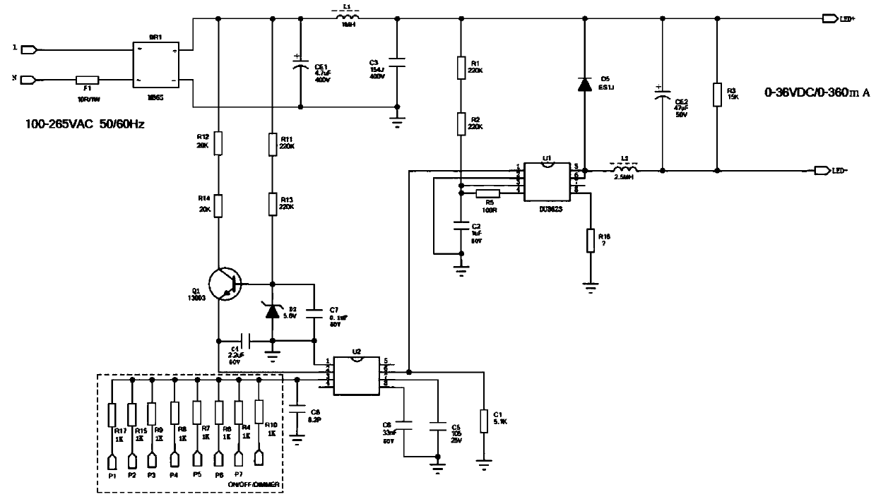 Touch internal full-closed-loop control LED dimming drive circuit