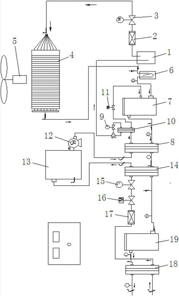 Device for producing high-temperature hot water through air source heat pump at low temperature