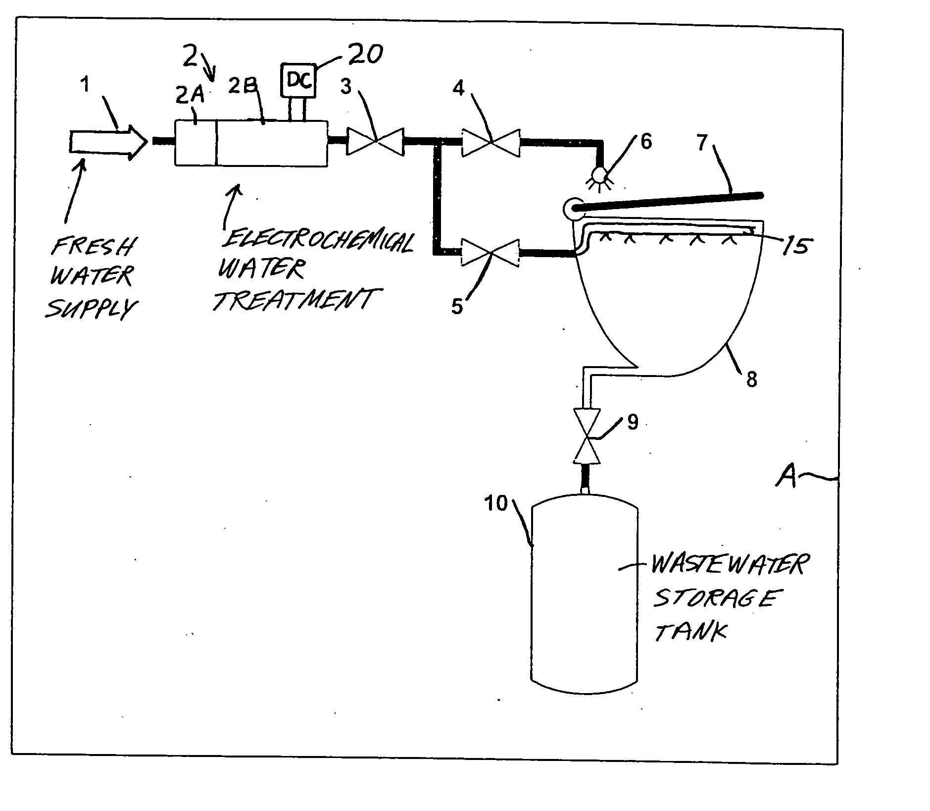 Method and apparatus for cleaning and disinfecting a toilet system in a transport vehicle such as a passenger aircraft