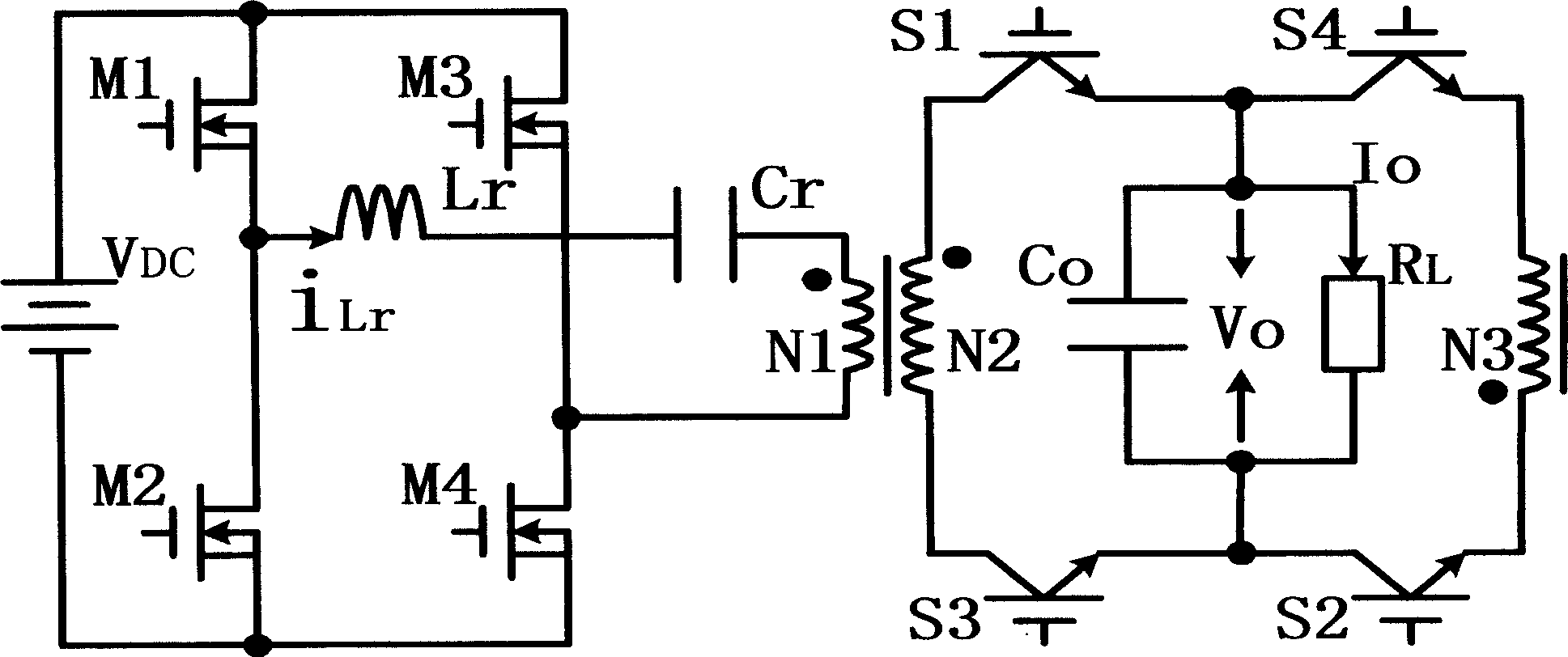 Series resonant high-frequency chain sinusoidal waev inverse power supply circuit