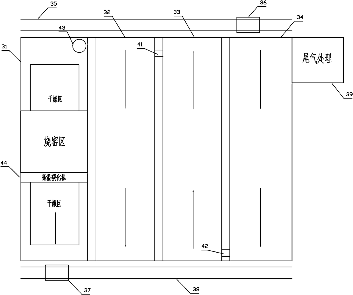 Tunnel kiln for treating organic refuse by utilizing afterheat