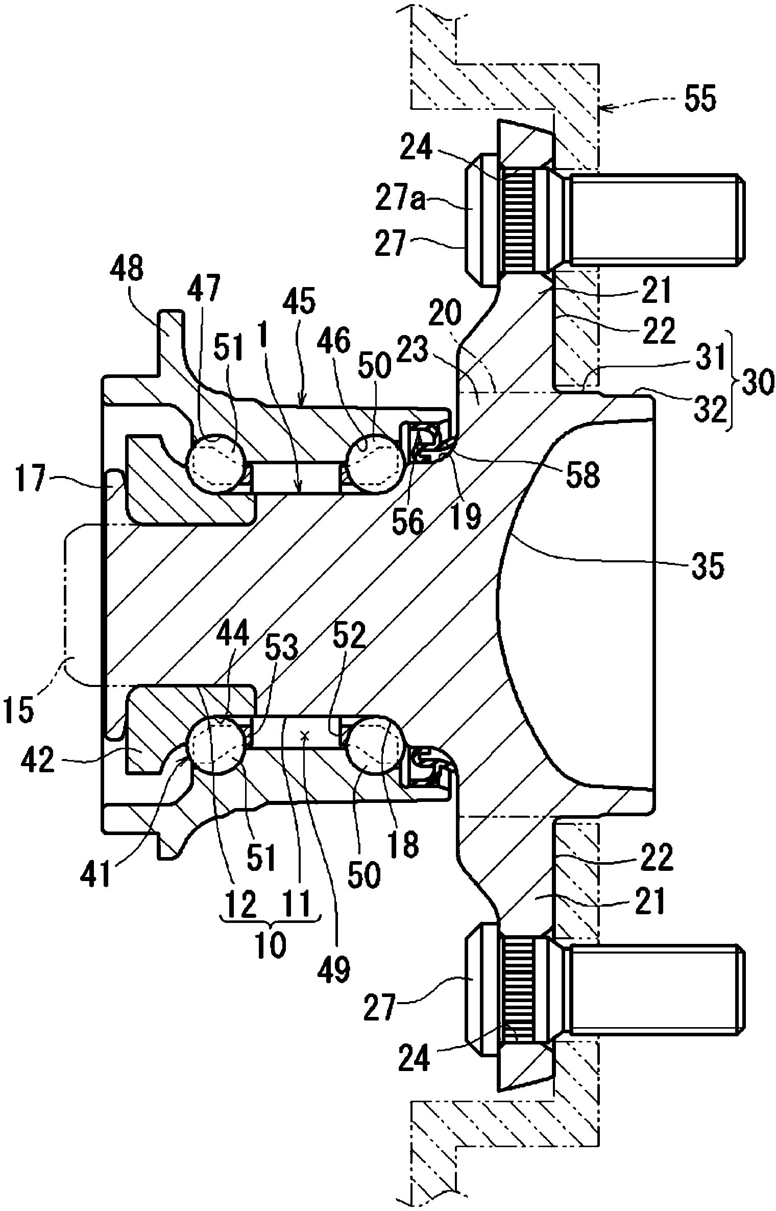 Shaft member for wheel rolling bearing device