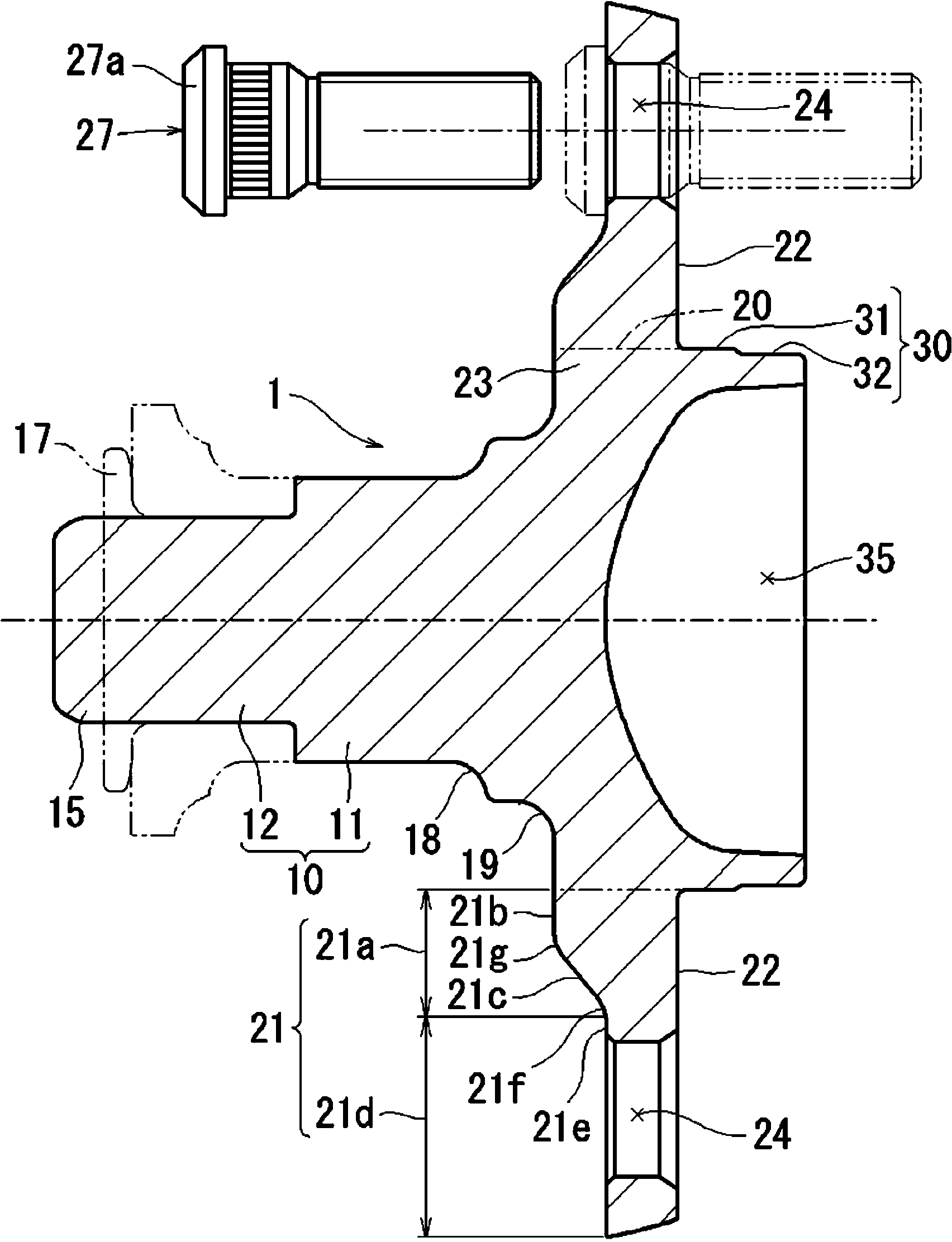 Shaft member for wheel rolling bearing device