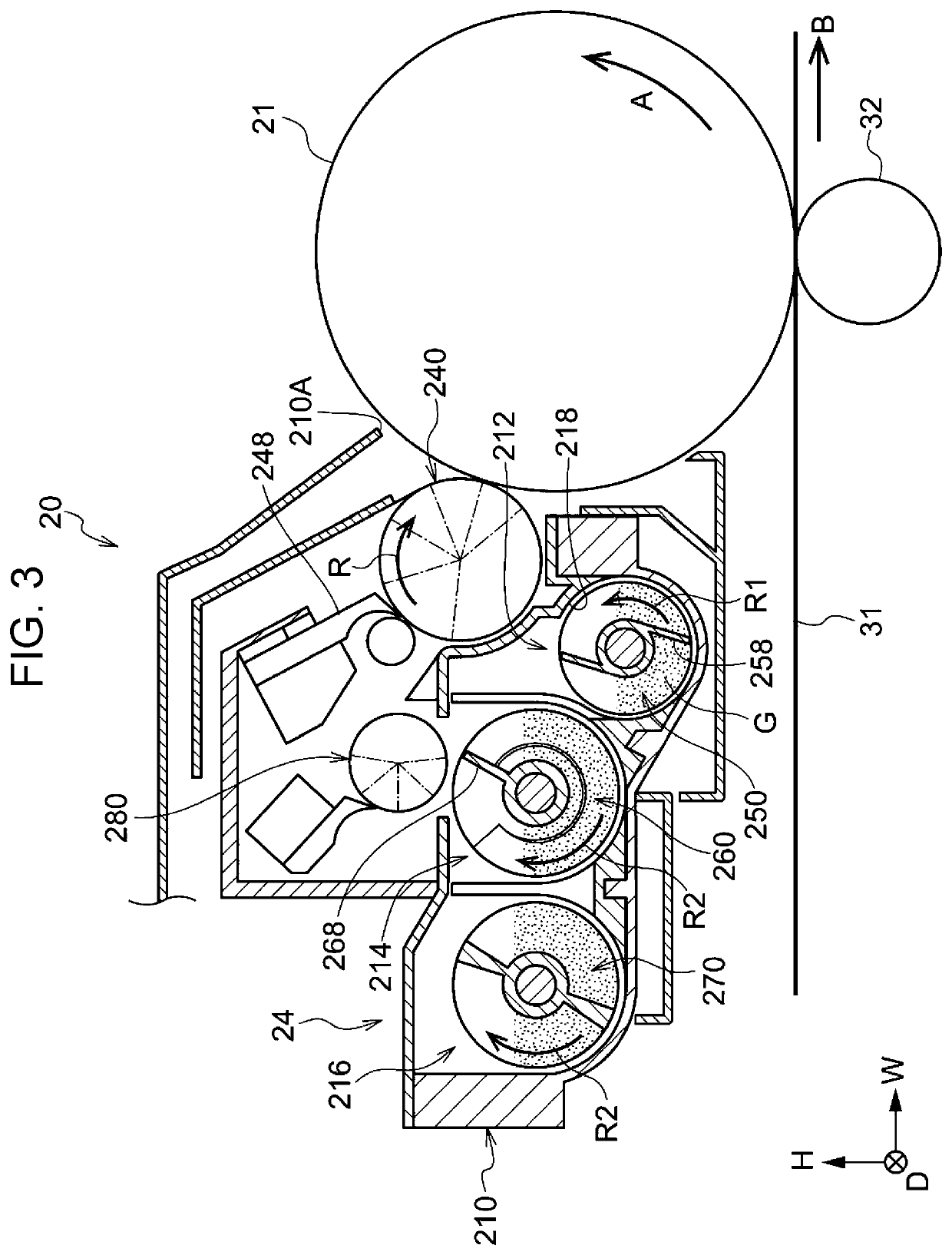 Developing device and image forming apparatus having developer replenishing blade